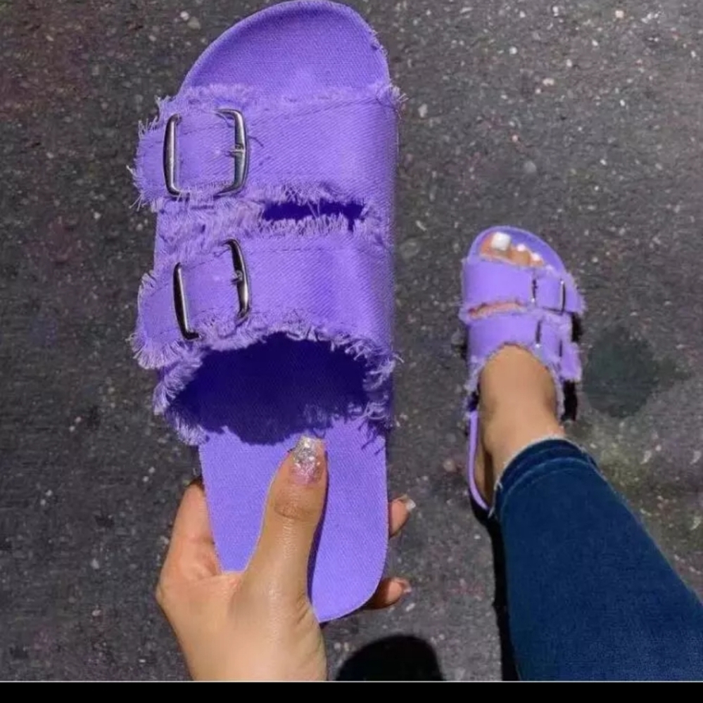 High Fashion Purple Denim Slides NWT